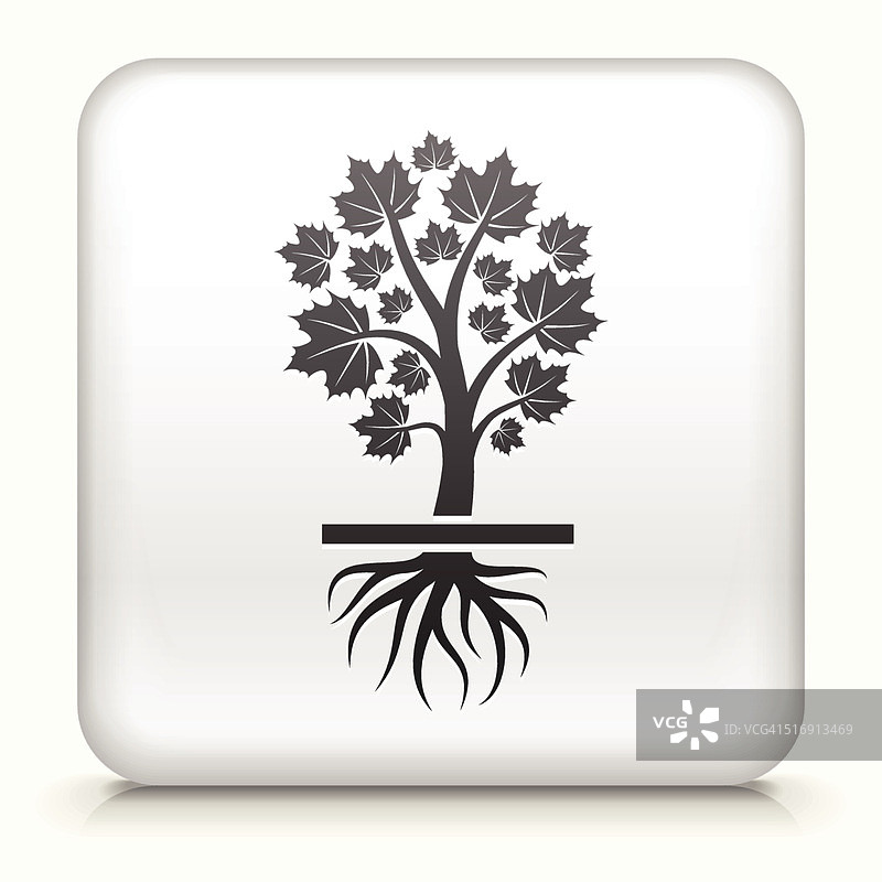 带有生长树的方形按钮图片素材