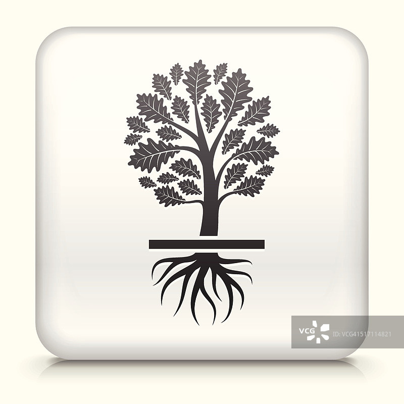 带有生长树的方形按钮图片素材