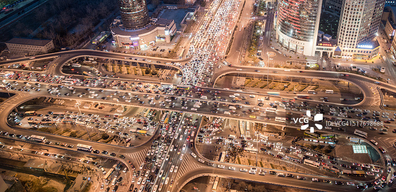 北京夜间交通堵塞鸟瞰图片素材