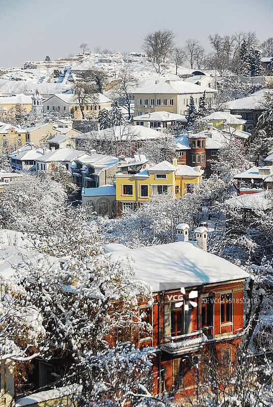 保加利亚普罗夫迪夫古镇雪景图片素材