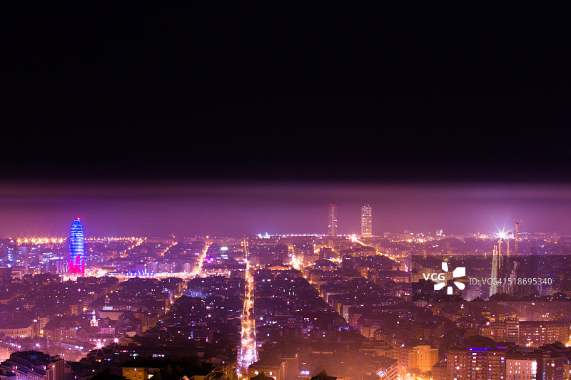 巴塞罗那城市夜景：圣家堂与阿格巴塔图片素材