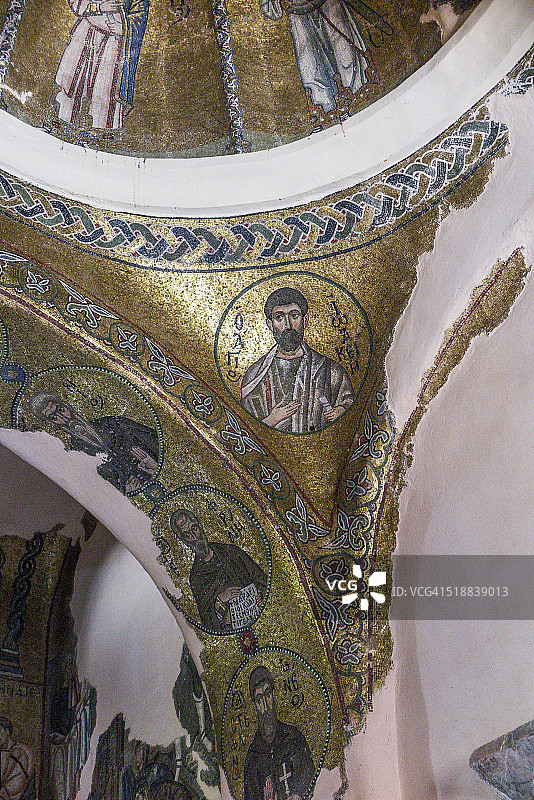 尼亚莫尼修道院内部和马赛克细节图片素材