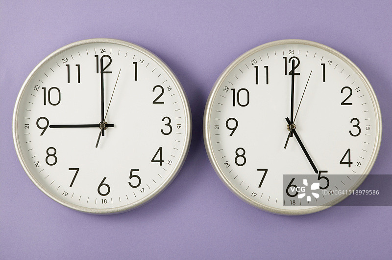 两个时间不同的时钟的细节图图片素材