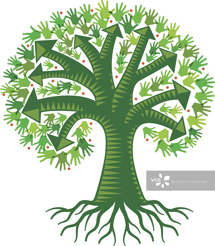 手绘箭头树木树根插画图片素材
