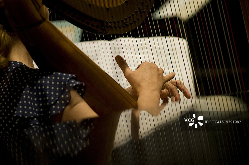 弹奏竖琴的竖琴演奏家图片素材