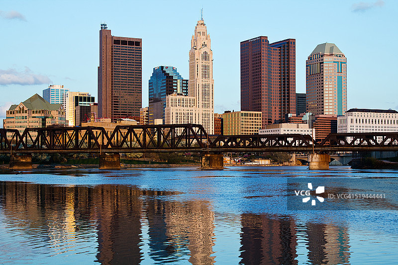 水中的哥伦布俄亥俄州天际线图片素材
