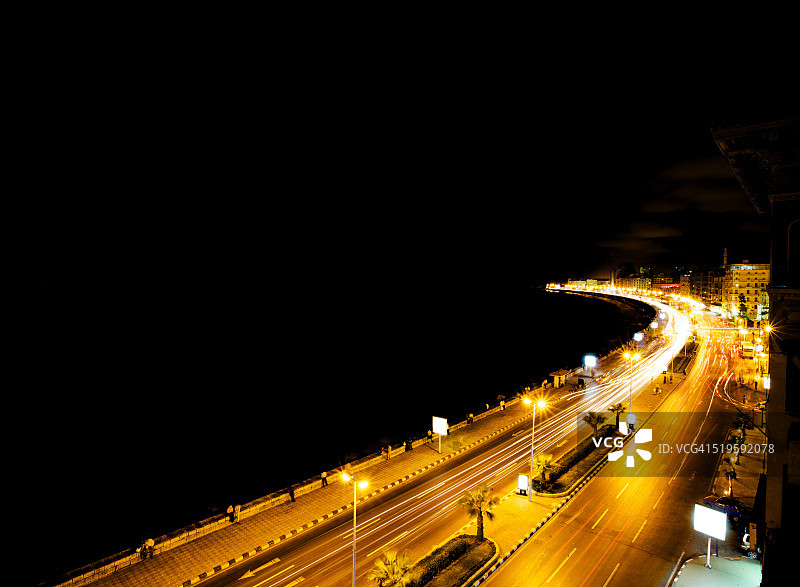 埃及亚历山大滨海路夜景图片素材