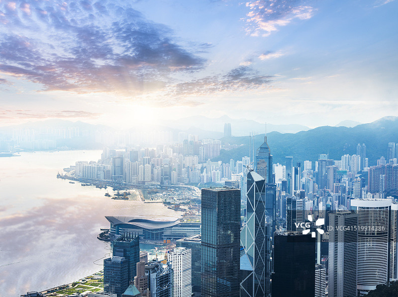 维多利亚港美丽的日出图片素材