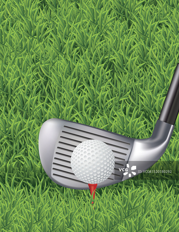草地上的高尔夫球杆和球背景图片素材