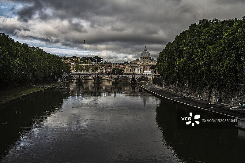 罗马台伯河与西斯廷教堂背景图片素材