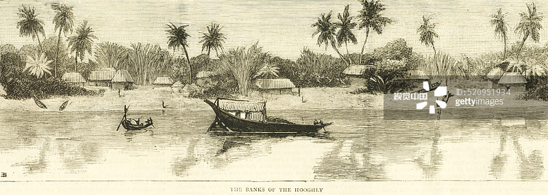 胡格利河岸，印度西孟加拉邦加尔各答图片素材