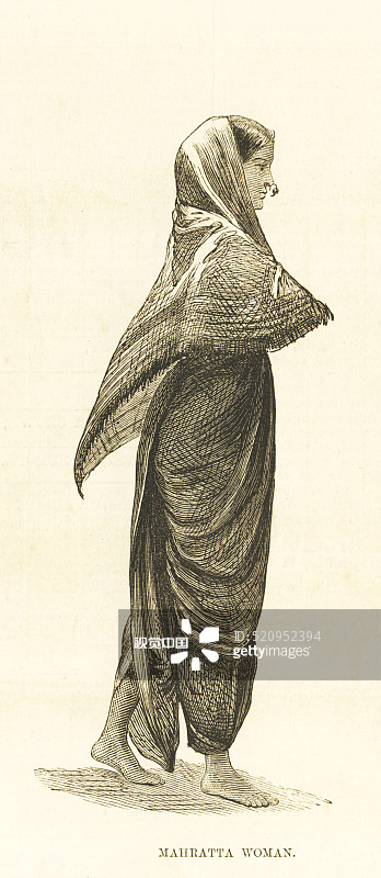 1876年3月25日，马拉塔族妇女，孟买（今孟买），马哈拉施特拉邦，印度图片素材