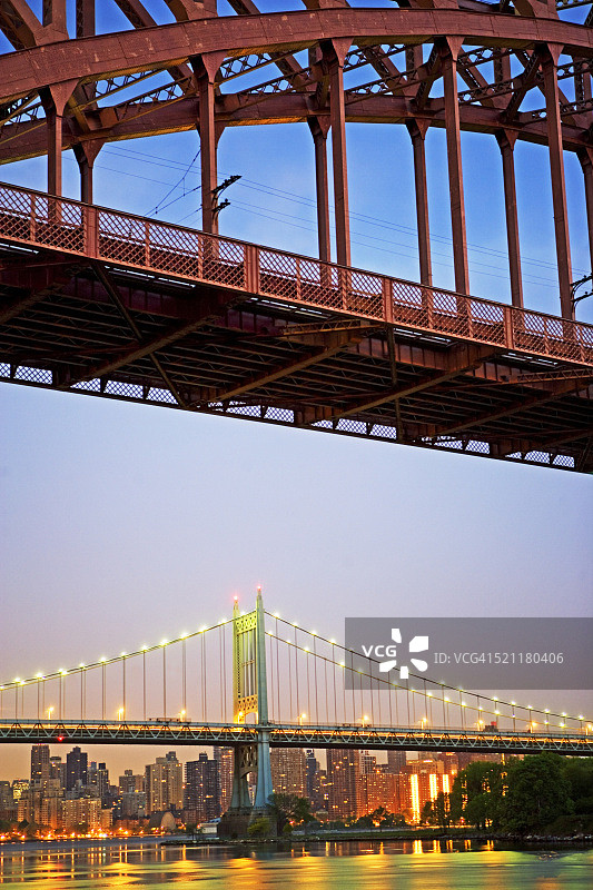 从皇后区看到的地狱门大桥和三区大桥图片素材