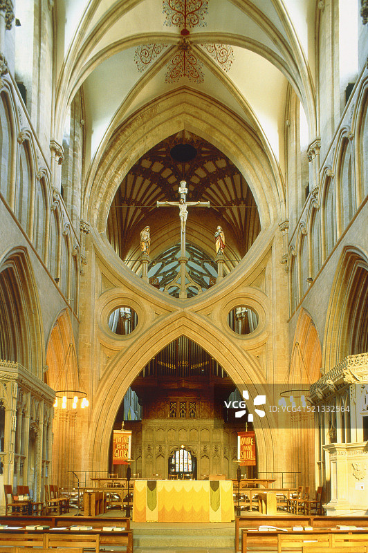 英国萨默塞特威尔斯大教堂中殿图片素材