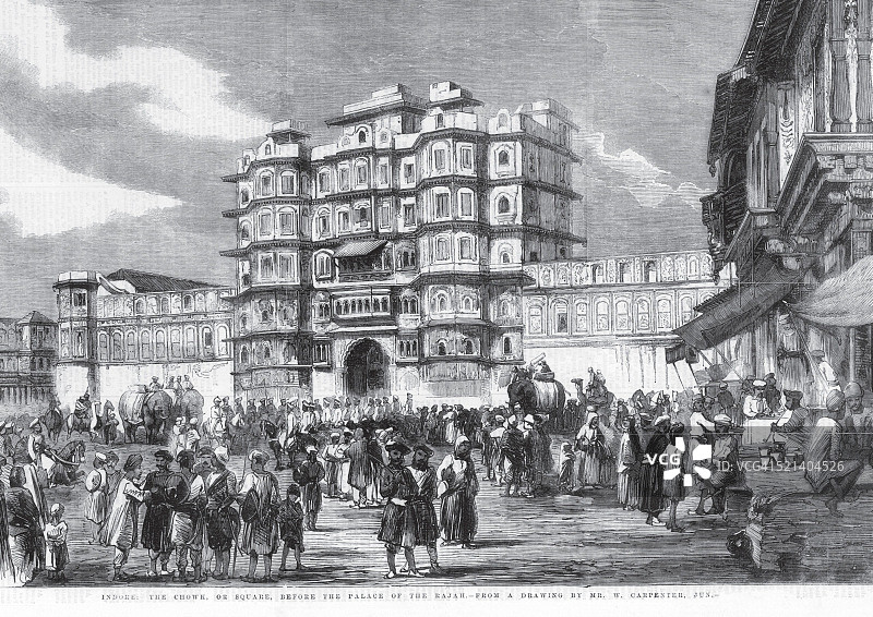 印度中央邦印多尔的乔克广场，拉惹宫殿前图片素材