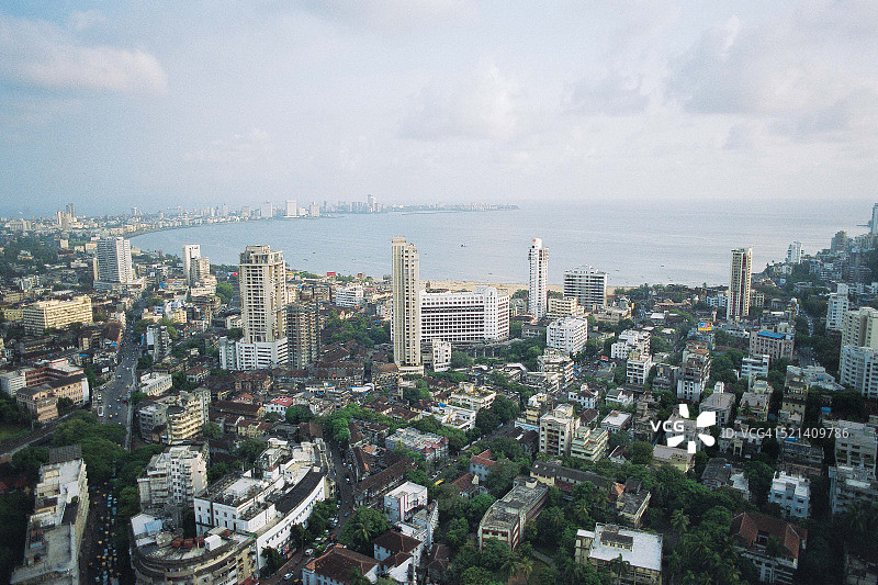 印度孟买焦伯蒂海滩和滨海大道鸟瞰图片素材