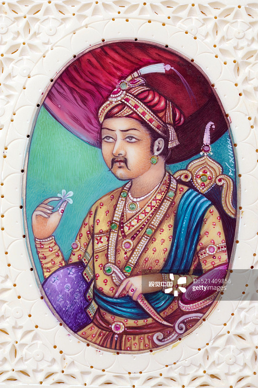 莫卧儿皇帝阿克巴的微型画，印度，亚洲图片素材