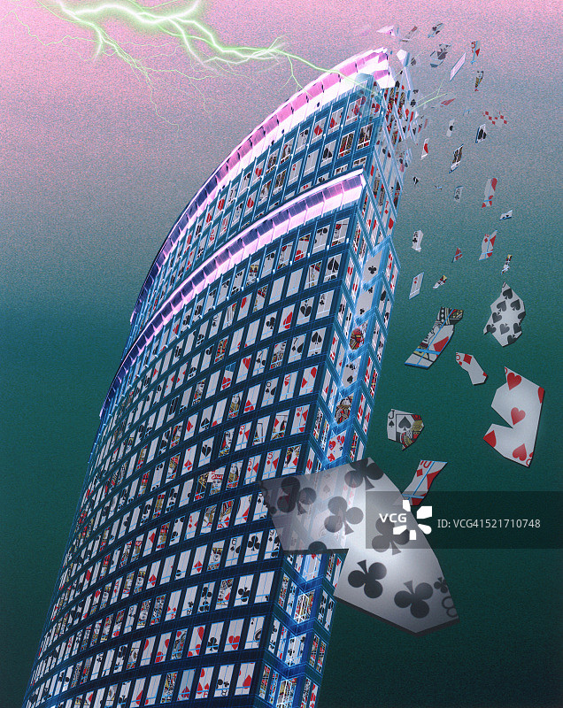 闪电击中纸牌屋图片素材