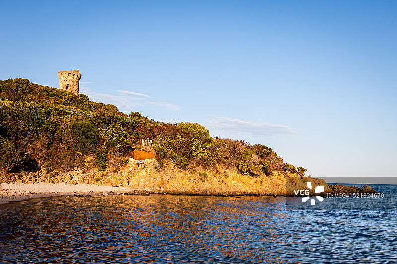 法国科西嘉岛圣露西德波托韦基奥的福泰海滩热那亚塔图片素材