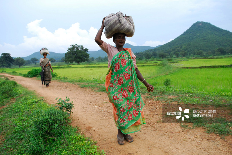 恰克拉达尔布尔，贾坎德邦，印度：霍部落妇女携带行李图片素材