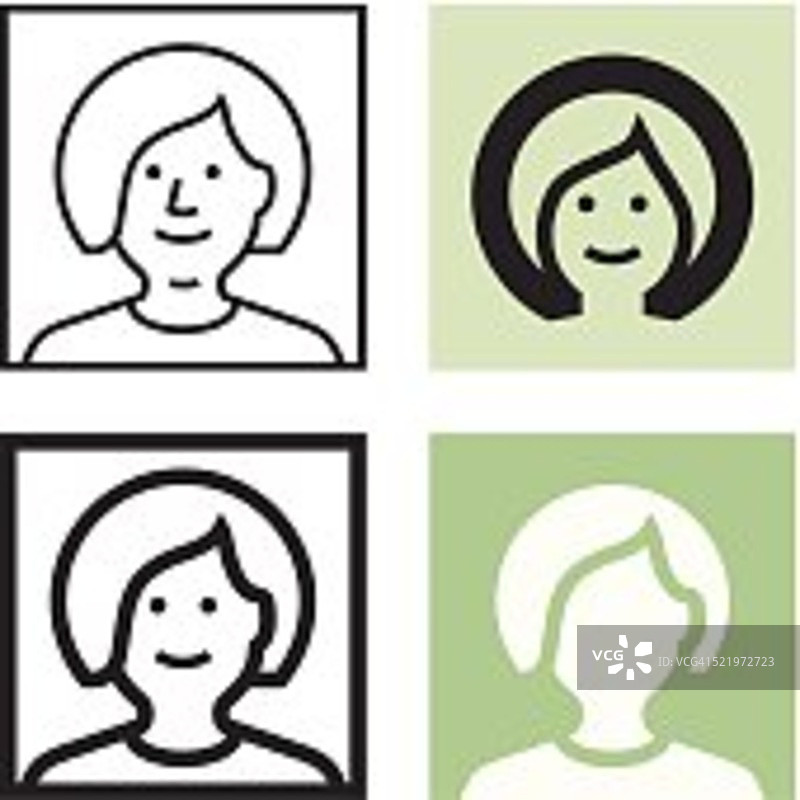 女性图标系列：浅色、中等、强色和全彩色图片素材