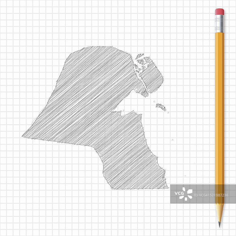 网格纸上科威特地图铅笔素描图片素材