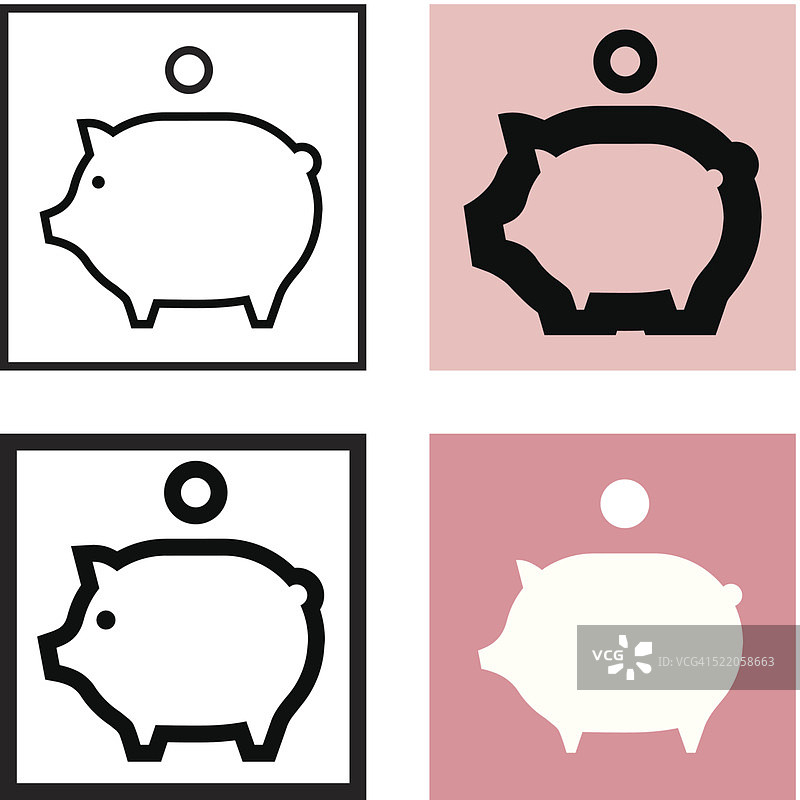 储蓄罐（图标系列：浅色、中等、深色和全彩色）图片素材