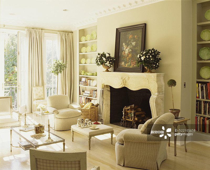 阳光明媚的客厅里浅米色家具图片素材