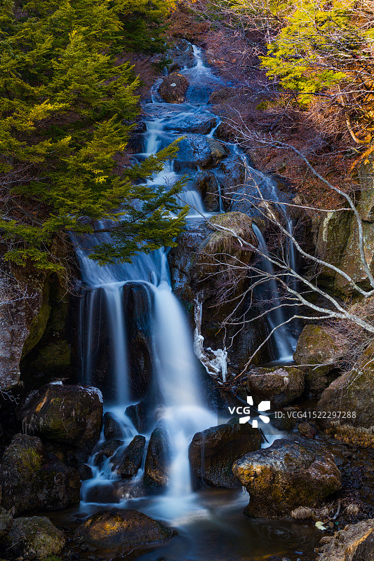 日光市龙泉瀑布的双瀑布之一图片素材