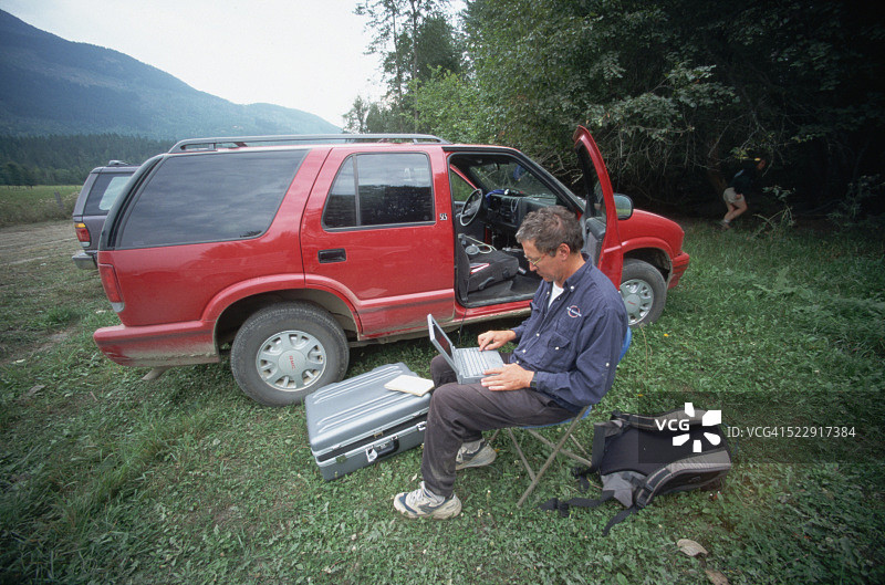 在户外使用笔记本电脑图片素材