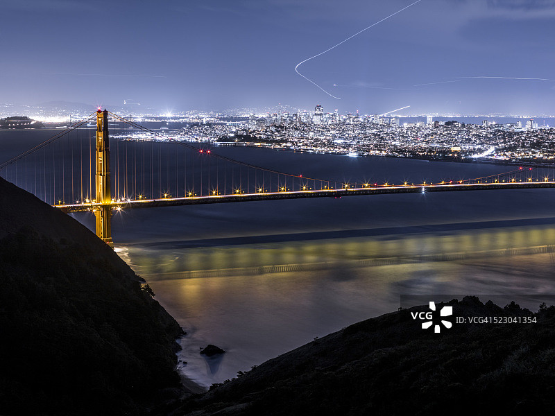金门大桥与旧金山夜景图片素材