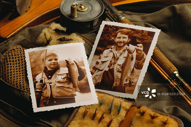 渔具和旧照片图片素材
