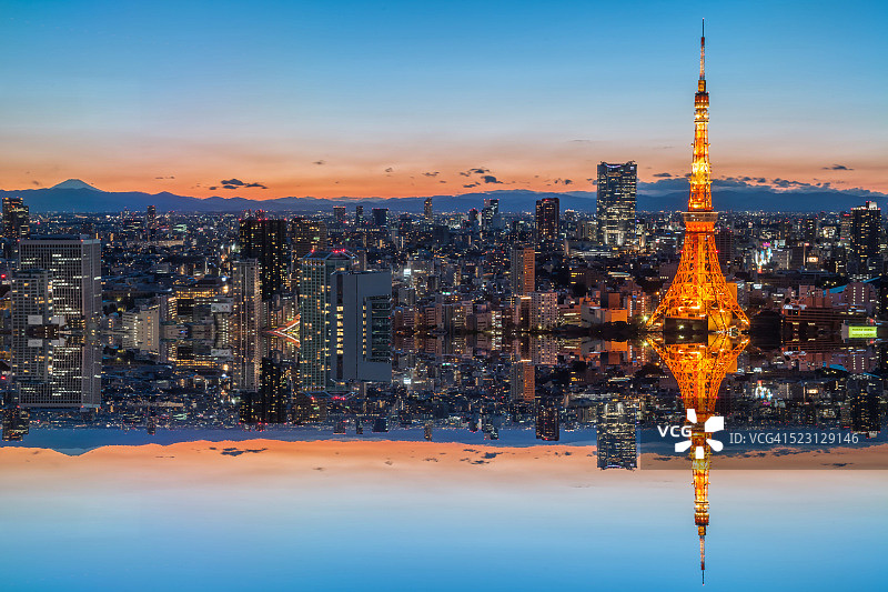 东京夜景城市倒影图片素材