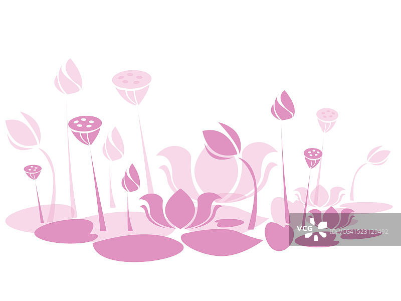 粉色莲花与叶子矢量图图片素材