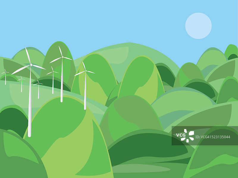 绿色山脉矢量图风力涡轮机农场图片素材
