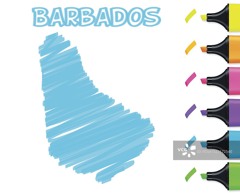 手绘巴巴多斯地图，蓝色高光背景图片素材