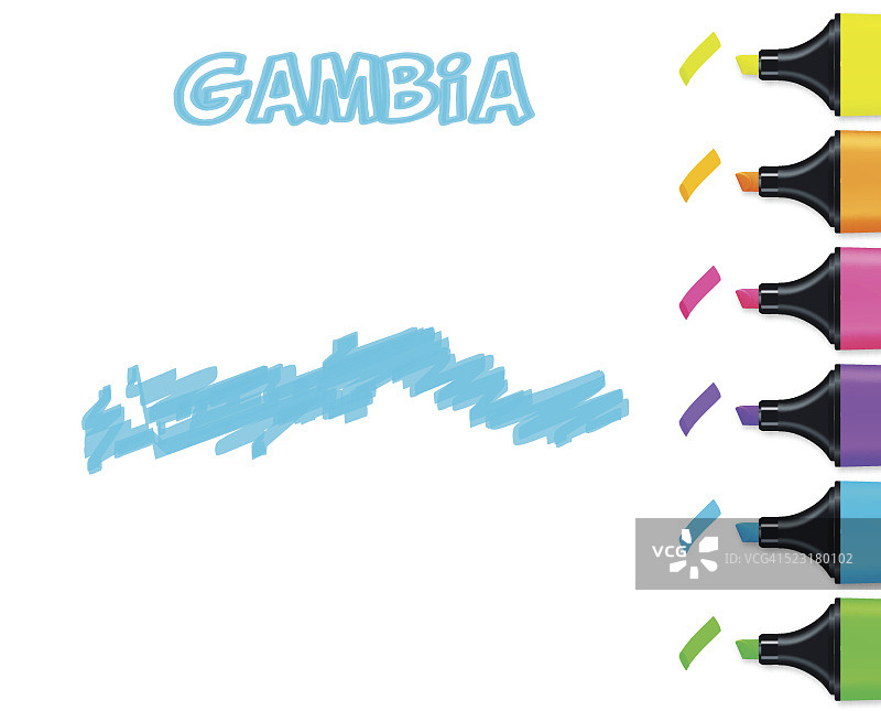 手绘冈比亚地图，白色背景蓝色高光图片素材