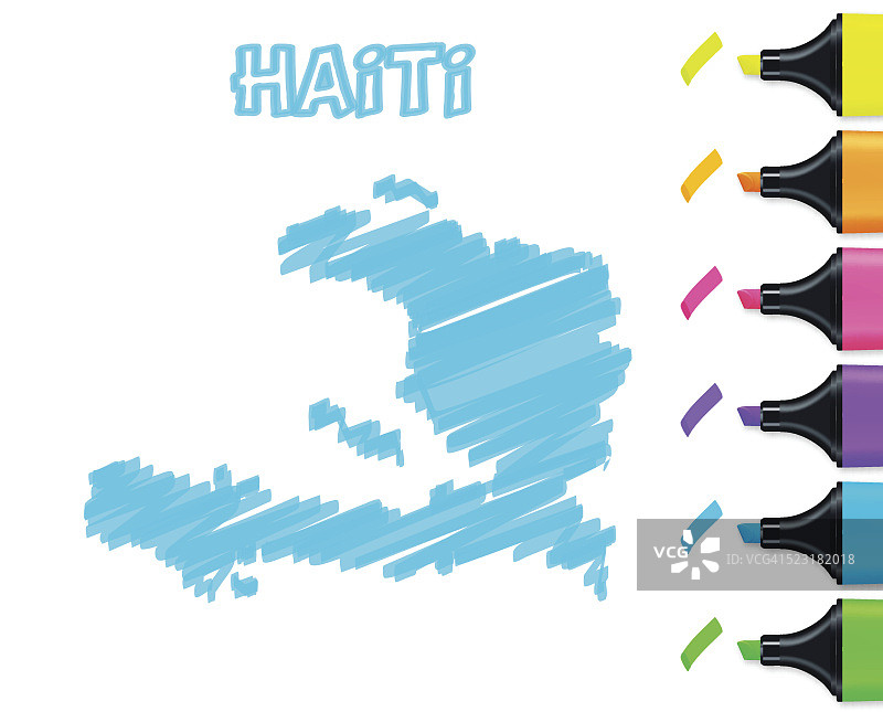 手绘海地地图，白色背景蓝色高光图片素材