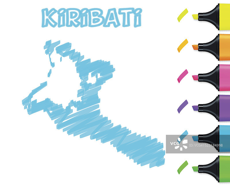手绘在白色背景上的基里巴斯地图，蓝色荧光笔图片素材
