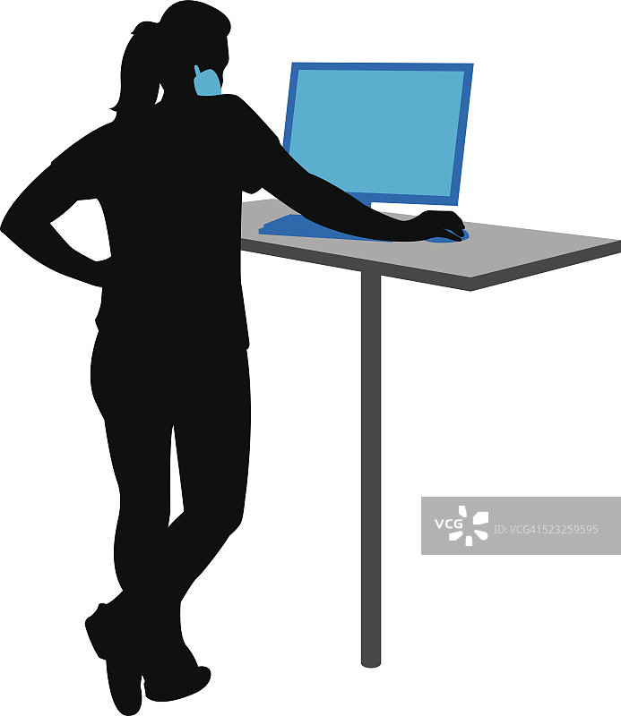 使用手机和电脑的女人剪影图片素材