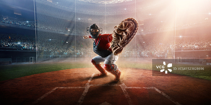 体育场上的棒球捕手图片素材