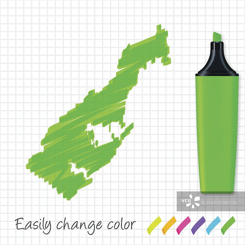 手绘网格纸上的摩纳哥地图和绿色荧光笔图片素材