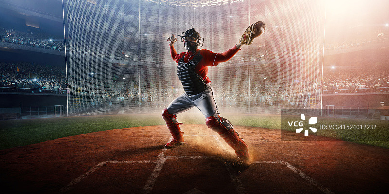 体育场上的棒球捕手图片素材