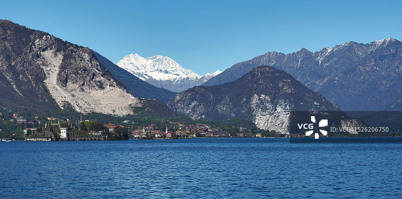 意大利北部马焦雷湖巴韦诺和罗莎山景色全景图片素材