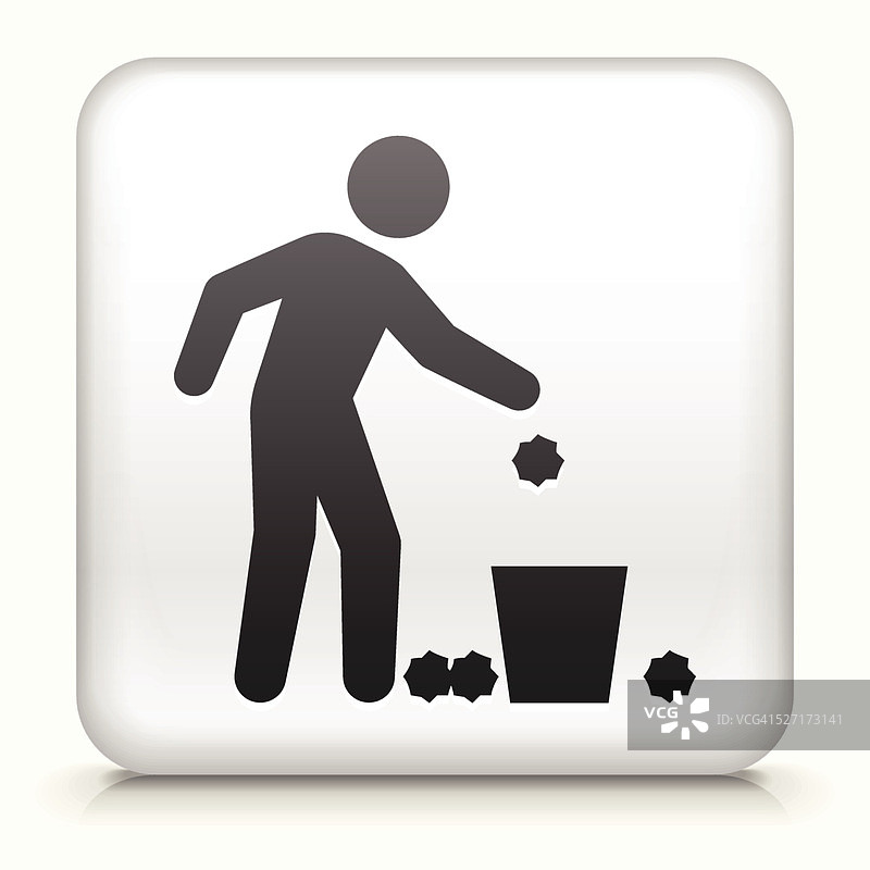 带乱扔垃圾的方形按钮图片素材