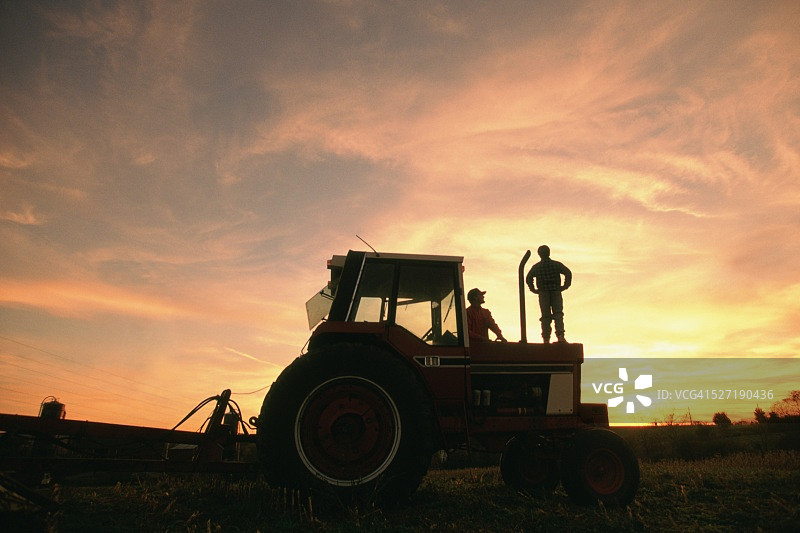 农民和儿子观看日落图片素材