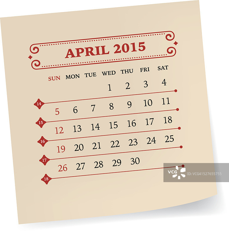 2015年4月日历图片素材