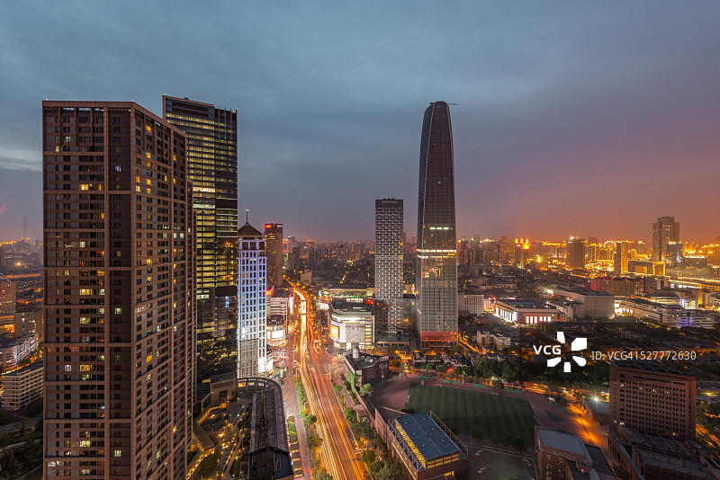 天津黄昏天际线高空景观图片素材