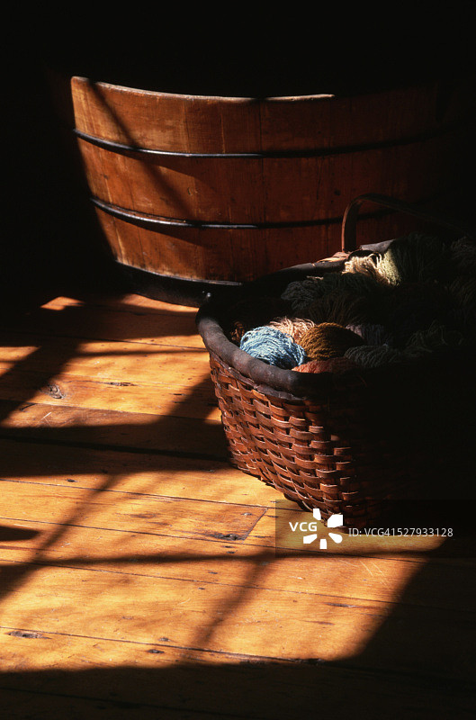 装有纱线的摇床篮子图片素材