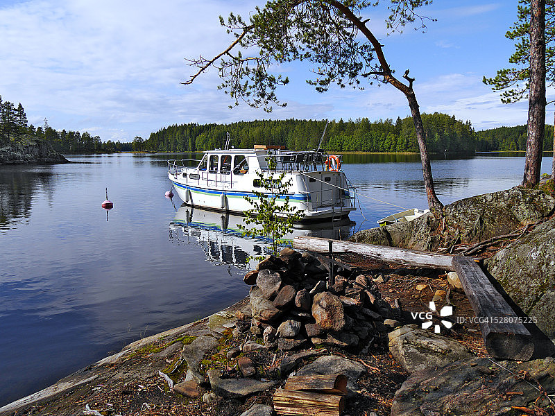 芬兰湖区的摩托艇图片素材